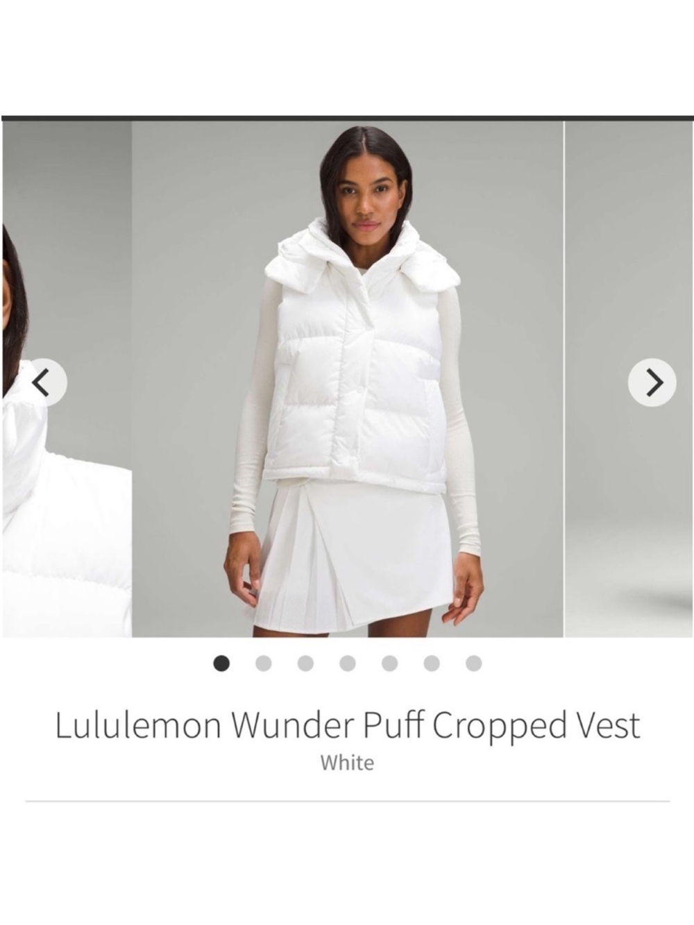 Lululemon Wunder Puff Cropped Vest White Sz 2